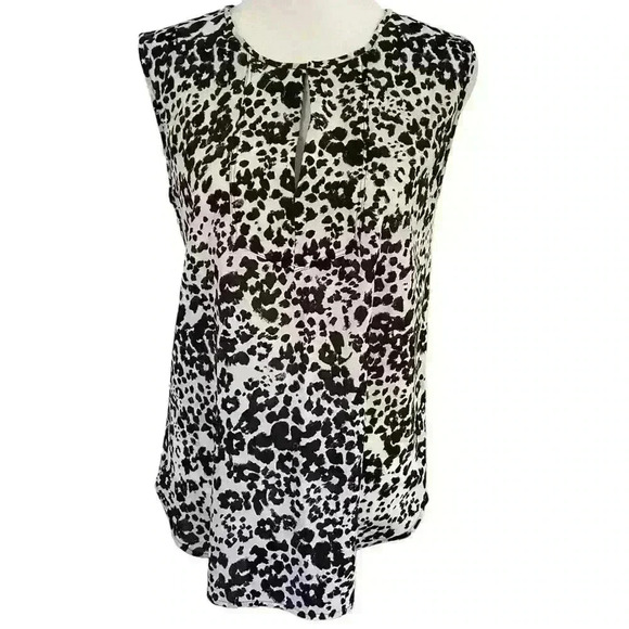 J Crew Women’s Sleeveless Blouse Size 0 Animal Print Black and White Career Flow - Picture 1 of 10